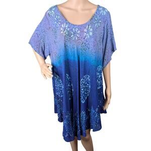 The Greater Good Free Size Batik Tie Dye Dress Blue Rayon Embroidered Asymmetric